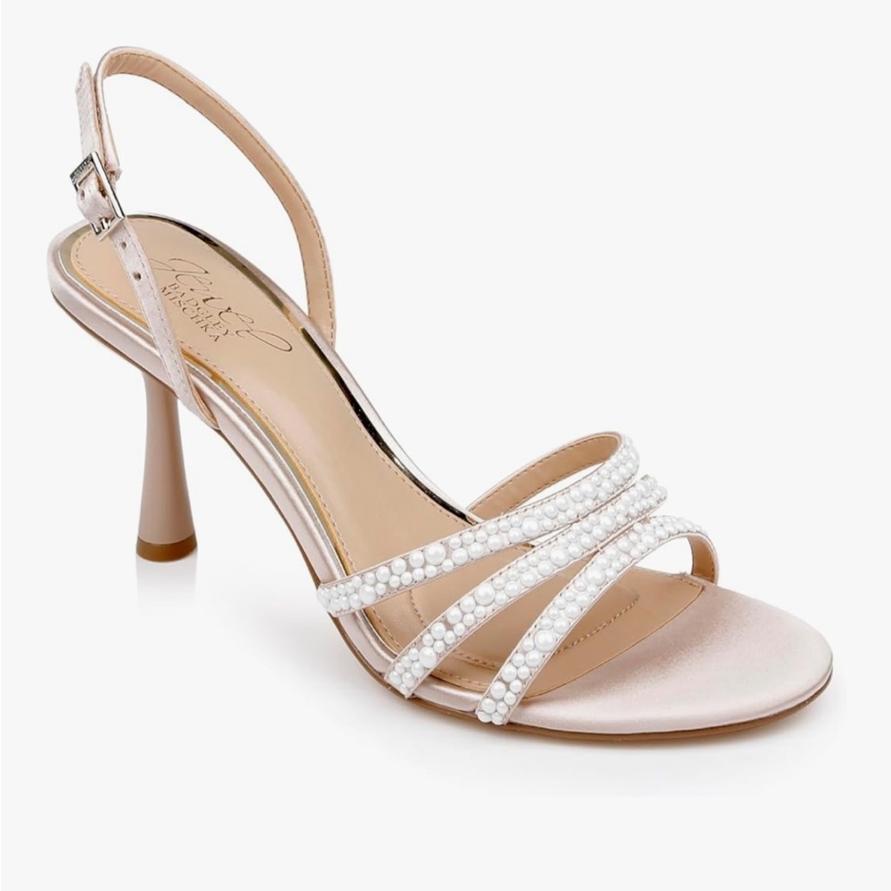 Jewel Badgley Mischka Pearl Strappy Heels - Cream size 6
